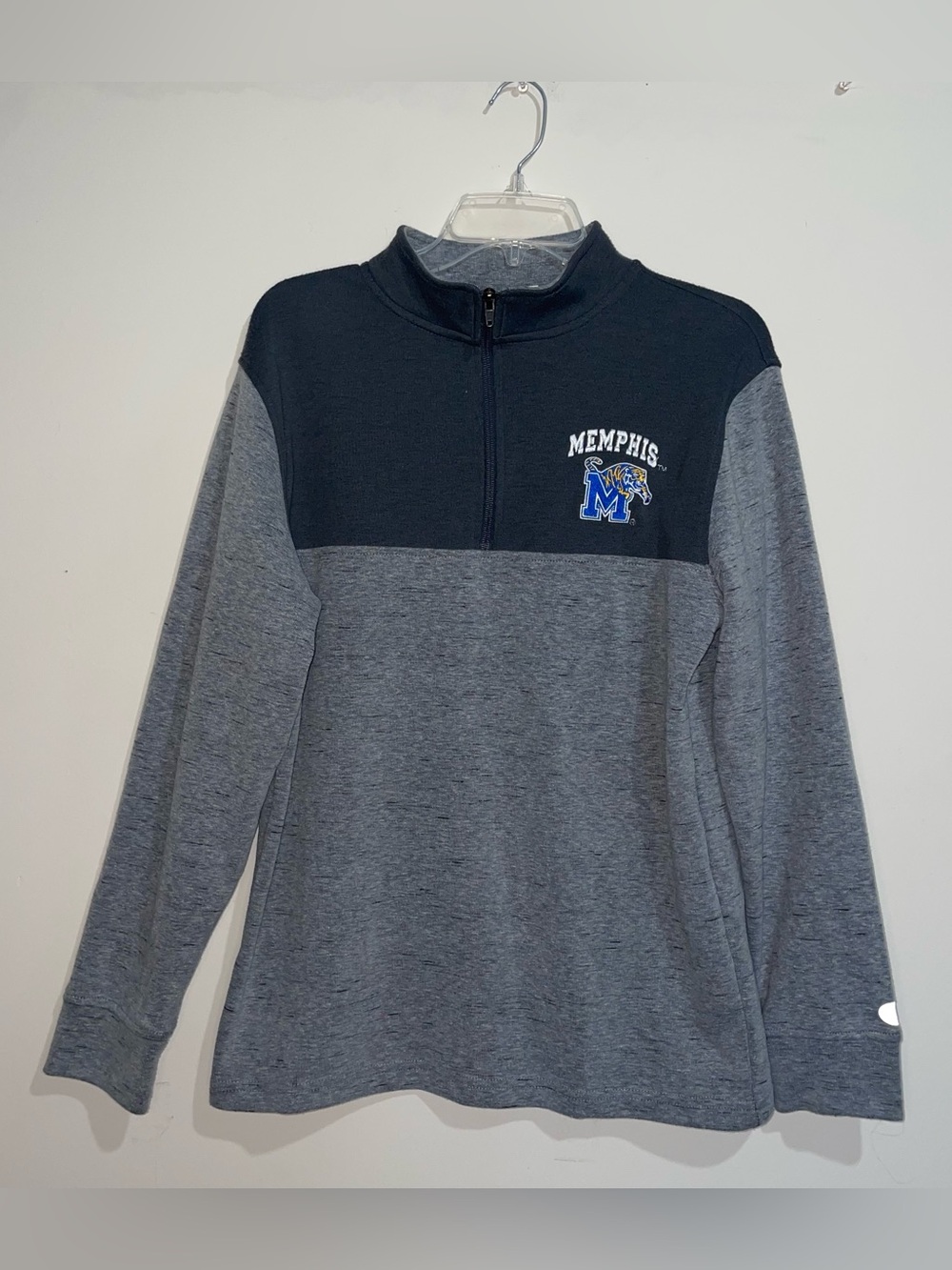 Champion Grey Memphis Tigers S Embroidered Logo 1/4 Zip Cotton Blend Pullover